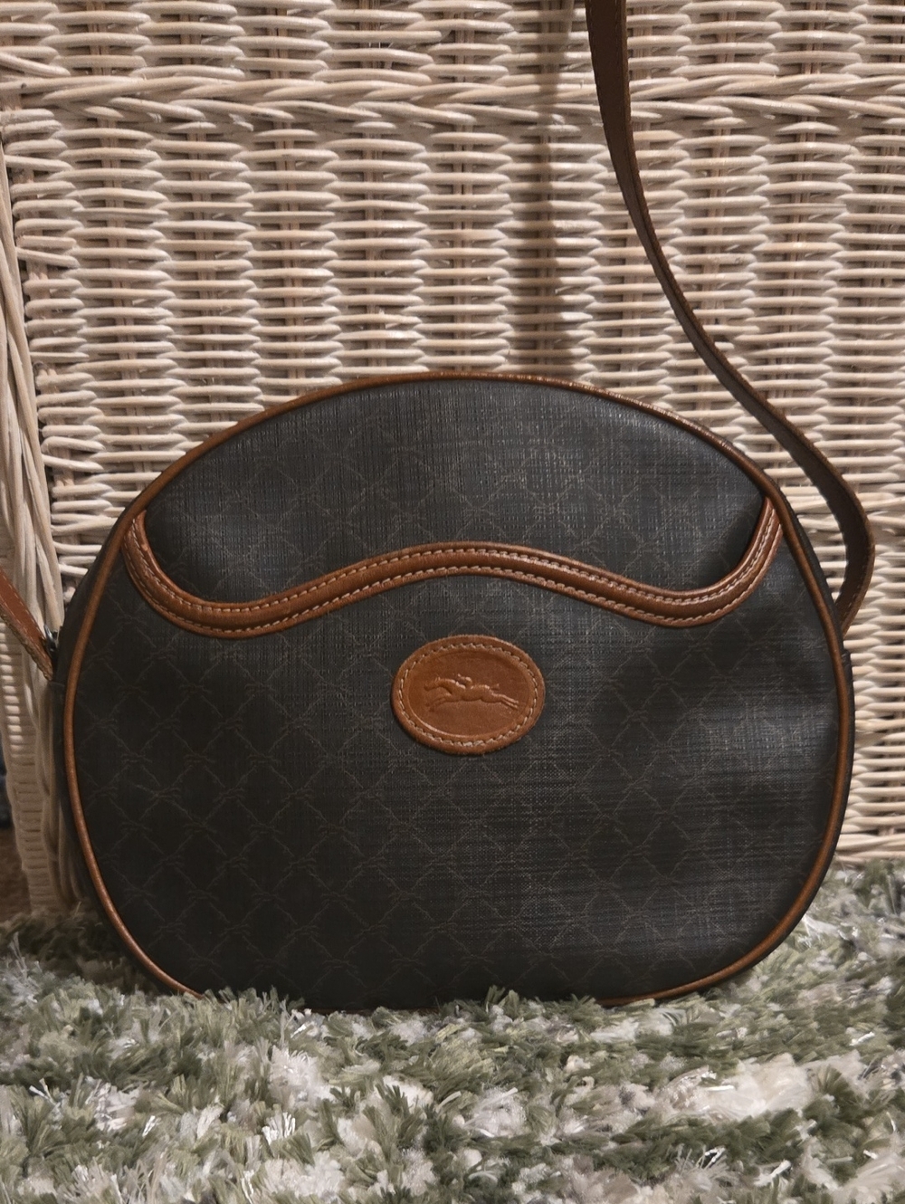 Vintage Longchamp Classic Brown & Black Round Crossbody Bag